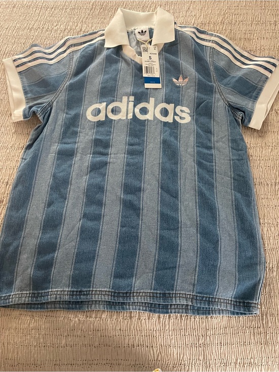 adidas Tops - adidas Blue & White Vertical denim jersey women
